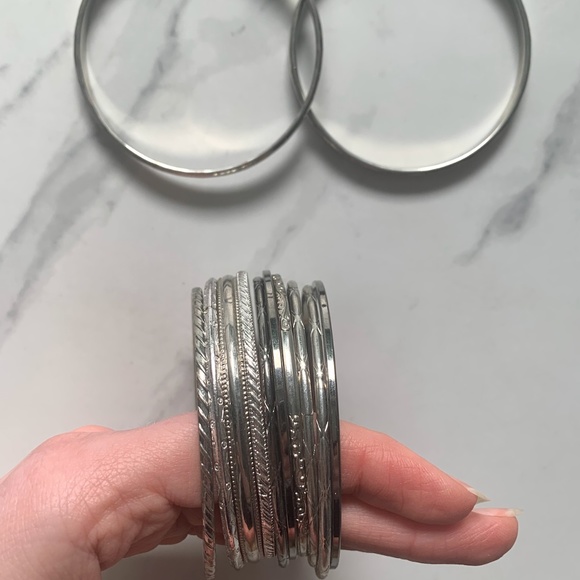 Set of Silver Bangles (14) *available as gift - Picture 5 of 6